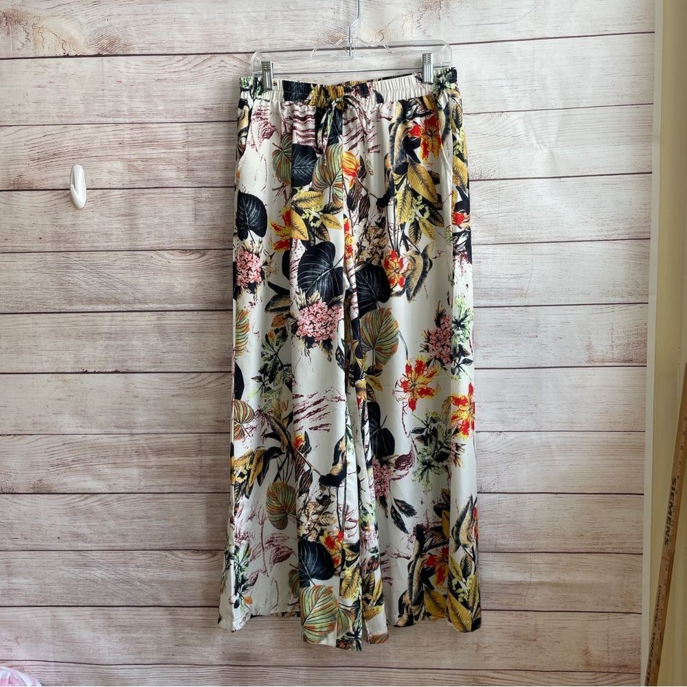 TROPICAL PRINT WIDE LEG PANTS‎